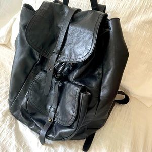 Madewell Transport Rucksack Backpack Black Leather Adjustable Flap.